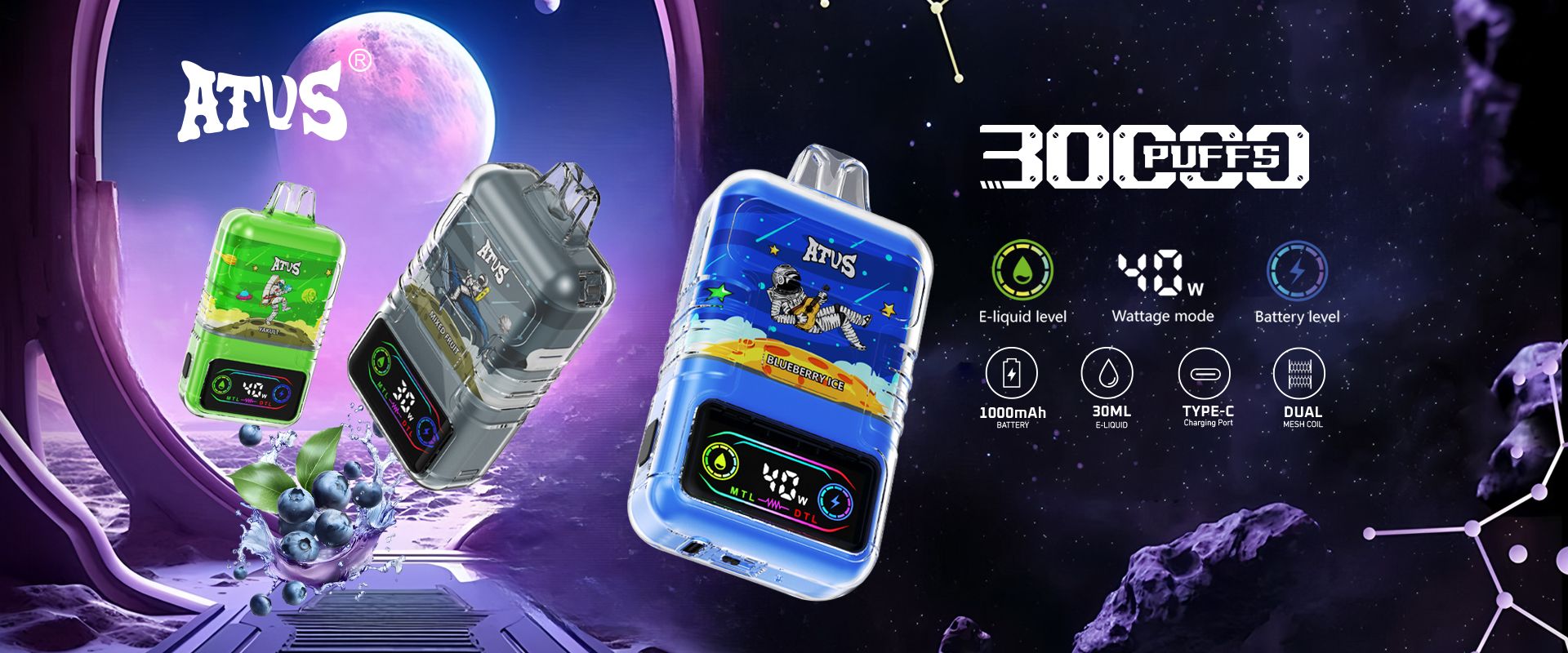 ATVS Vape | บุหรี่ไฟฟ้าแบบใช้แล้วทิ้ง Disposable Vapes พอตแบบเติมได้ Refillable Pods 25000, 30000, 40000, 45000 พัฟ with best price