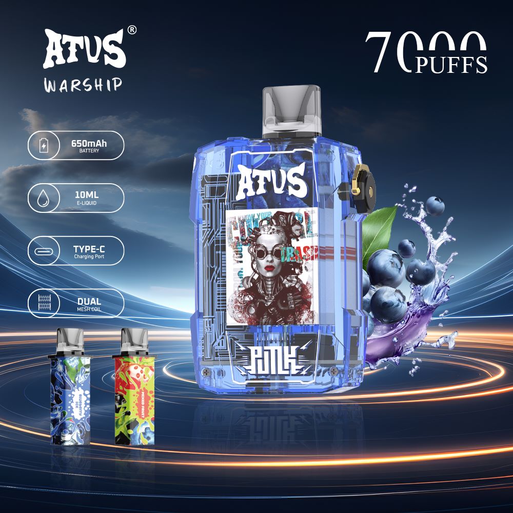 DE012 7000 Puffs บุหรี่ไฟฟ้าแบบใช้แล้วทิ้งพร้อมระบบไหลเวียนอากาศแบบชาร์จไฟได้และปรับได้ Disposable Vape