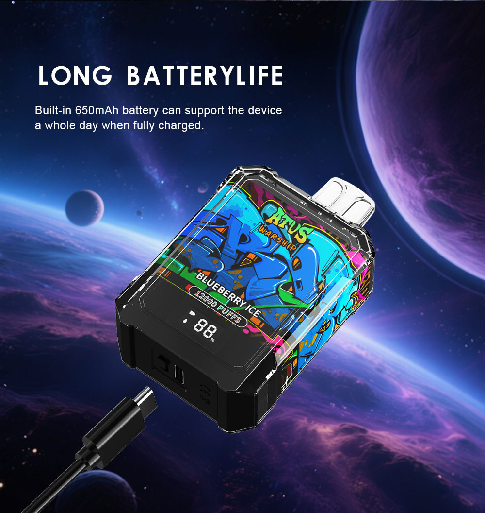 DE013A บุหรี่ไฟฟ้าแบบใช้แล้วทิ้ง 12000 พัฟ พร้อมหน้าจอแสดงผล LED และการไหลเวียนอากาศที่ปรับได้ ATVS Vape