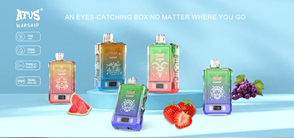 DE015 บุหรี่ไฟฟ้าแบบใช้แล้วทิ้ง 18000 Puffs พร้อมหน้าจอแสดงผล LED และการไหลเวียนอากาศที่ปรับได้ ATVS Vape