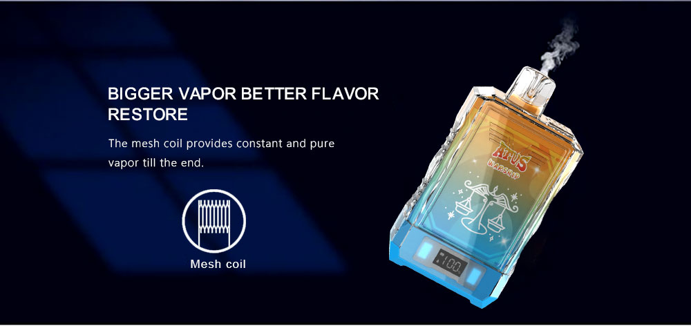 DE015 บุหรี่ไฟฟ้าแบบใช้แล้วทิ้ง 18000 Puffs พร้อมหน้าจอแสดงผล LED และการไหลเวียนอากาศที่ปรับได้ ATVS Vape