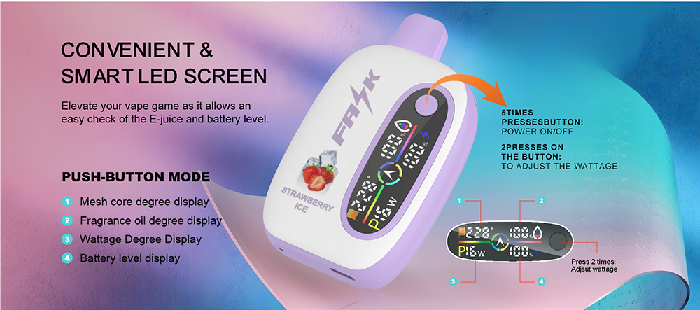 DE016 25000 Puffs บุหรี่ไฟฟ้าแบบใช้แล้วทิ้งพร้อมหน้าจอแสดงผล LED และการไหลเวียนอากาศที่ปรับได้ ชาร์จไฟได้ ATVS Vape
