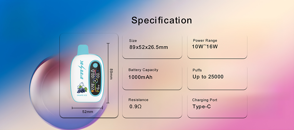 DE016 25000 Puffs บุหรี่ไฟฟ้าแบบใช้แล้วทิ้งพร้อมหน้าจอแสดงผล LED และการไหลเวียนอากาศที่ปรับได้ ชาร์จไฟได้ ATVS Vape