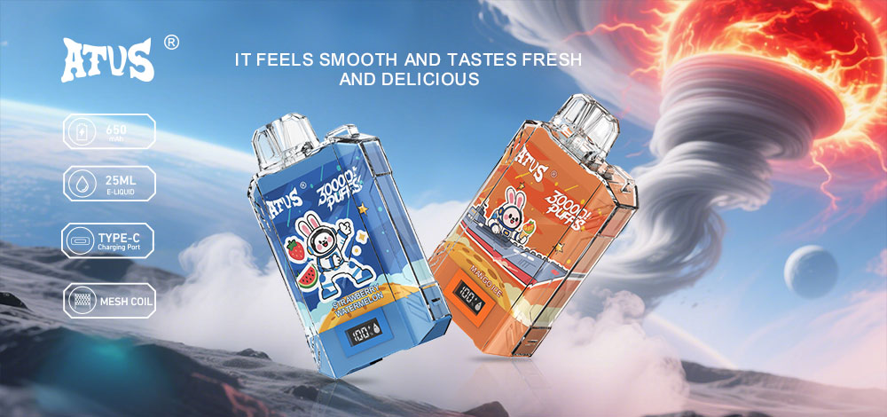 DE017 30000 Puffs บุหรี่ไฟฟ้าแบบใช้แล้วทิ้งพร้อมหน้าจอแสดงผล LED และการไหลเวียนอากาศที่ปรับได้ ชาร์จไฟได้ ATVS Vape