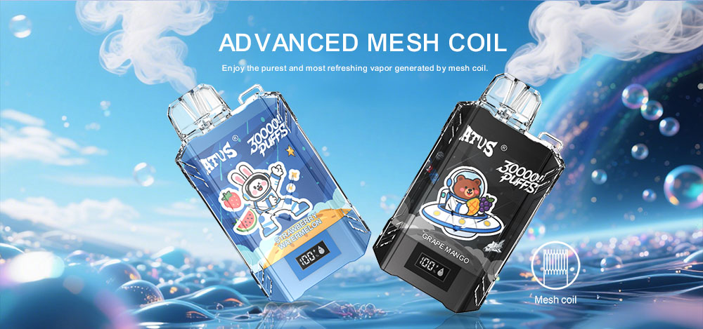 DE017 30000 Puffs บุหรี่ไฟฟ้าแบบใช้แล้วทิ้งพร้อมหน้าจอแสดงผล LED และการไหลเวียนอากาศที่ปรับได้ ชาร์จไฟได้ ATVS Vape