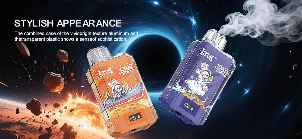DE017 30000 Puffs บุหรี่ไฟฟ้าแบบใช้แล้วทิ้งพร้อมหน้าจอแสดงผล LED และการไหลเวียนอากาศที่ปรับได้ ชาร์จไฟได้ ATVS Vape