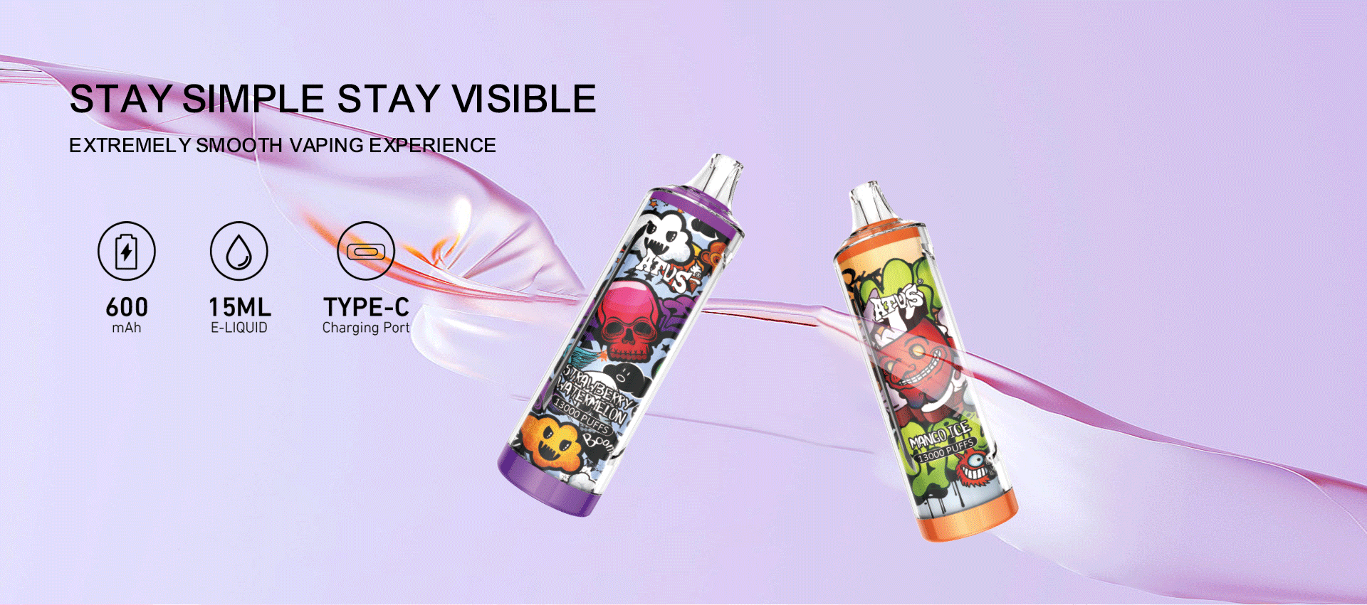 DE018 13000 Puffs บุหรี่ไฟฟ้าแบบใช้แล้วทิ้งพร้อมระบบชาร์จไฟ ATVS Vape
