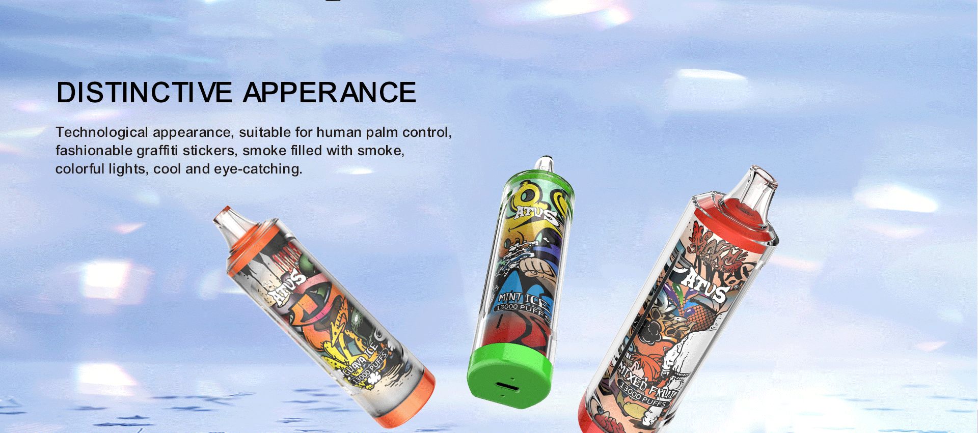DE018 13000 Puffs บุหรี่ไฟฟ้าแบบใช้แล้วทิ้งพร้อมระบบชาร์จไฟ ATVS Vape