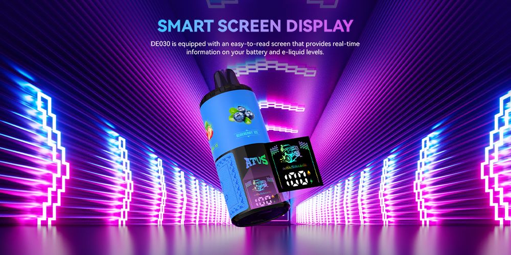 DE030 บุหรี่ไฟฟ้าแบบใช้แล้วทิ้ง 60000 พัฟ พร้อมจอแสดงผล LED และการไหลเวียนอากาศที่ปรับได้ ชาร์จไฟได้ ATVS Disposable Vape